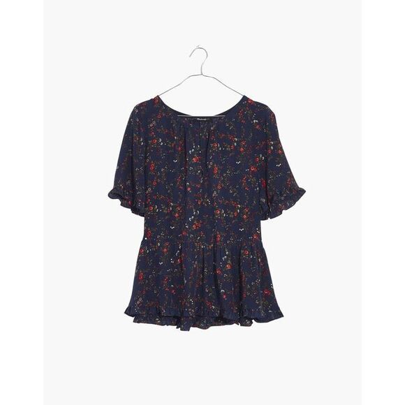 ✨Madewell Silk Stanza Ruffle-Hem Sz Large Top in Moonless Floral✨ - Picture 4 of 8